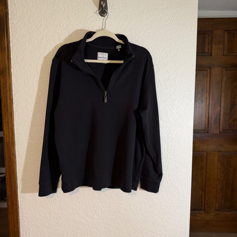 Tommy Bahama Quarter Zip Pullover Black XL Mens Pima Cotton Ribbed Trim Casual - Picture 2 of 11
